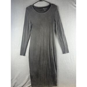 Quince Women’s Black Tencel Rib Knit Long Sleeve Midi Dress Medium Fitted Slim